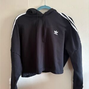 NWT Adidas Cropped Black Hoodie with White Logo